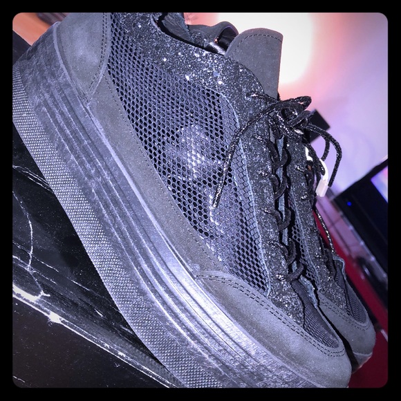 Fashion sneakers , black mesh/ leather - Picture 1 of 3